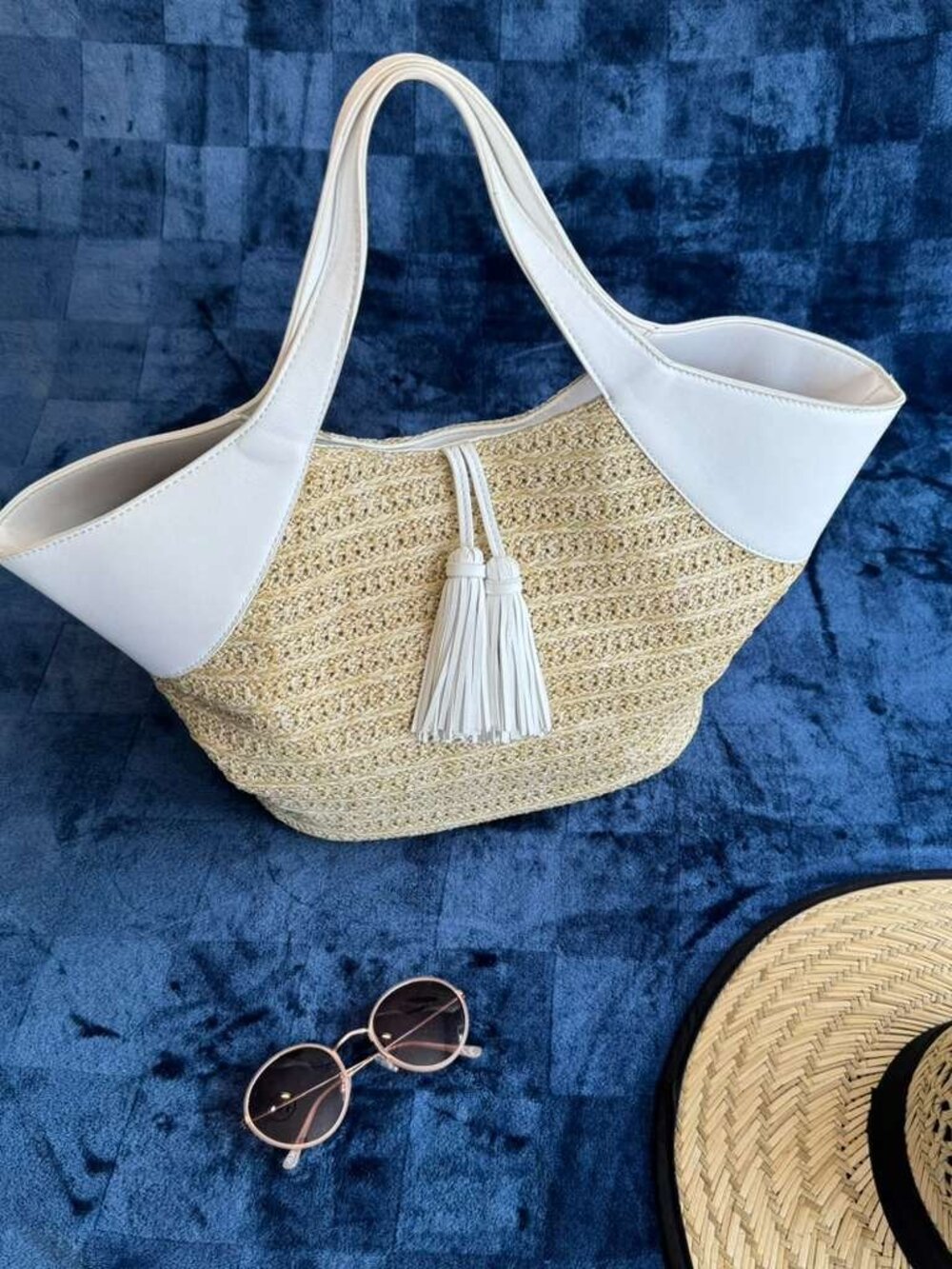 Sole Society Ebba Satchel Shoulder Purse Raffia Straw Woven Beach Tote Bag White